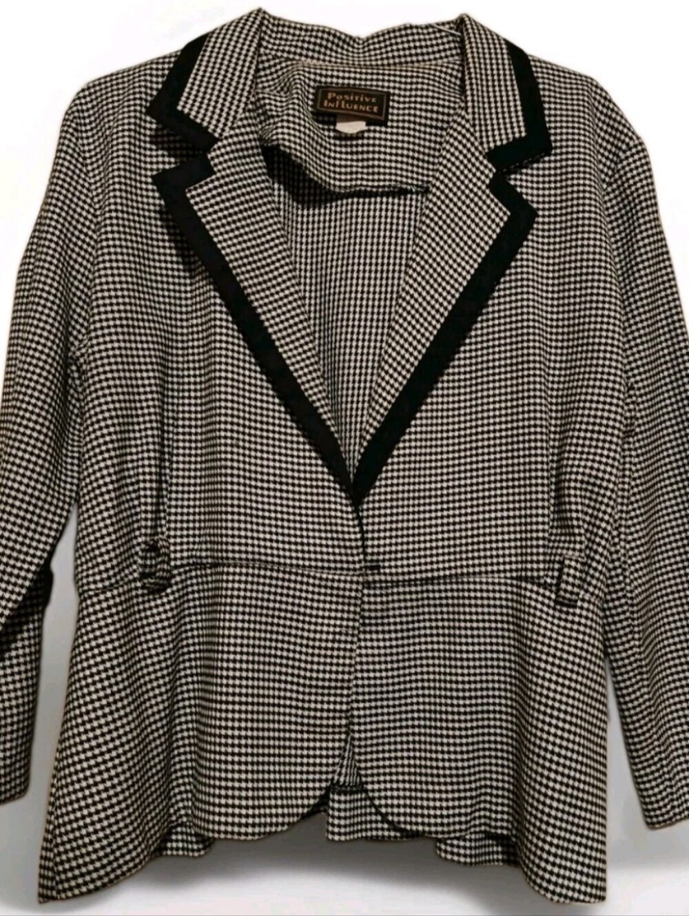 Vintage Positive Influence Houndstooth Blazer Jacket Size Large 80s 90s Peplum